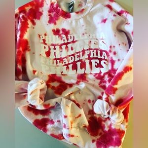 Handmade tie dyed Philadelphia Phillies crew neck. Sizes S/M/L/XL available